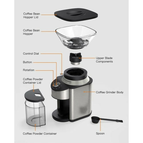 SBOLY Conical Burr Coffee Grinder, Electric Coffee Grinder with 19 Grind Settings, Stainless Steel for Drip, Percolator, French Press, Espresso