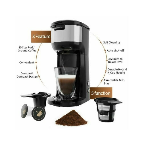 SBOLY 二合一咖啡機，小型單杯咖啡機，適用於 K 杯和研磨咖啡 - SYCM-006