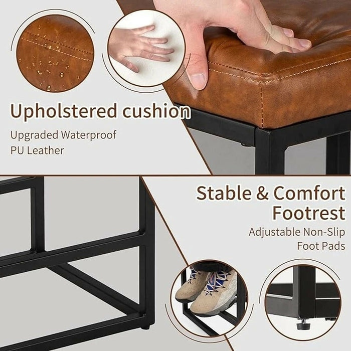 2PCS Square Bar Stool Set with PU Leather Cushion 24"Counter & Bar Height Heavy-Duty Metal Frame, Footrest, Non-Slip Feet for Kitchen Island, Bar, Dining