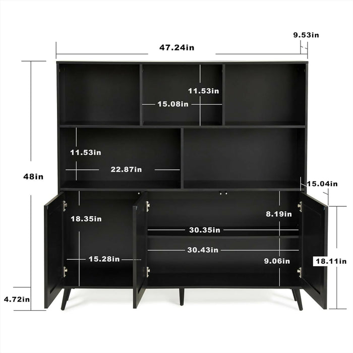 Wooden Bookcase, Tall Bookshelf Bookcase with Doors, Black Bookshelf Cabinet with Storage, Book Cases Display Cabinet Bookshelves for Home, Office, Living Room, Bedroom