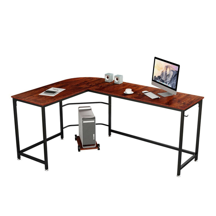 L Shaped Computer Desk 66-Inch Reversible Corner Office Desk with CPU Stand, Metal Frame, Wood Grain Top, Adjustable Feet Home Office, Gaming, Study Workstation