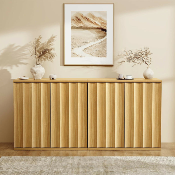 Sideboard Storage Cabinet Modern Fluted Door Design, Soft-Close Hinges, Handleless Push-Open, Thickened Top 31.5” Buffet Credenza for Dining Room, Living Room