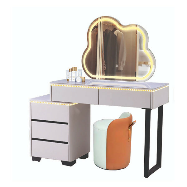 Modern Cloud LED Vanity Dresser Set with Glass Top Light Grey singclub Modern Cloud LED Vanity Dresser Set with Glass Top Light Grey singclub