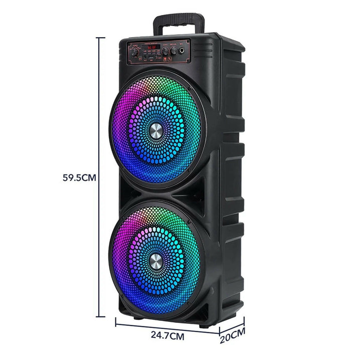 Portable Bluetooth Party Speaker with RGB Lights, Dual 8.5" Speakers, Wired Microphone, BT 5.3, USB/TF/AUX/FM/MIC, Karaoke Sound System for Home, Parties, Camping & Events