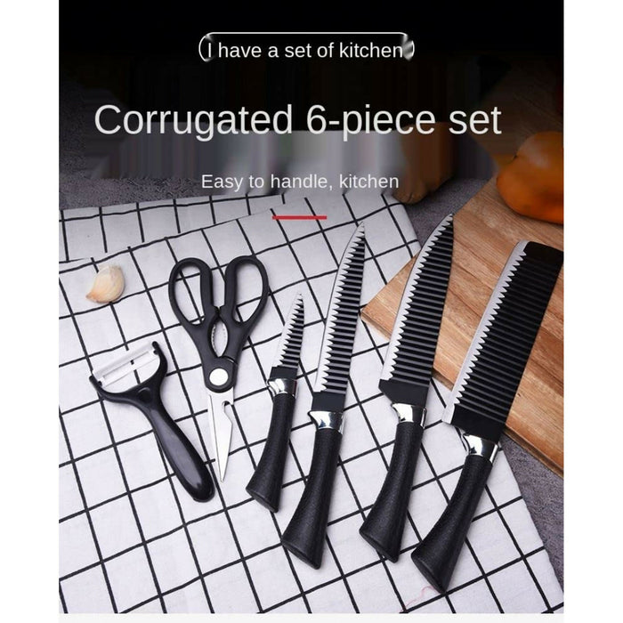 6-Piece Kitchen Knife Set with Ceramic Peeler & Scissors Ultra-Sharp Stainless Steel Blades, Non-Stick Corrugated Design, Ergonomic Handles Chef, Cleaver, Carving & Paring Knives