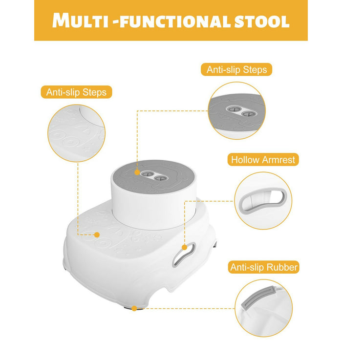 Step Stool Adjustable 2-Height Toddler Step Stool with Non-Slip Rubber Base & Steps |Sturdy One-Piece Design, 150 lb Capacity Bathroom Sink, Toilet, Bedroom