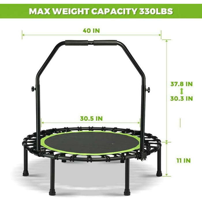 Rebounder Trampoline for Adults Quiet Bungee Cord System, 330 lb Capacity, Foldable Mini Fitness Trampoline Indoor Cardio, Weight Loss & Home Workout