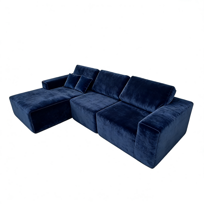 Teddy Compression Sofa Upholstered Velvet Chaise longue sofa For Four Person, High Rebound Density Sponge Sofa for Living Room, Bedroom, Apartment or Office, 284cm