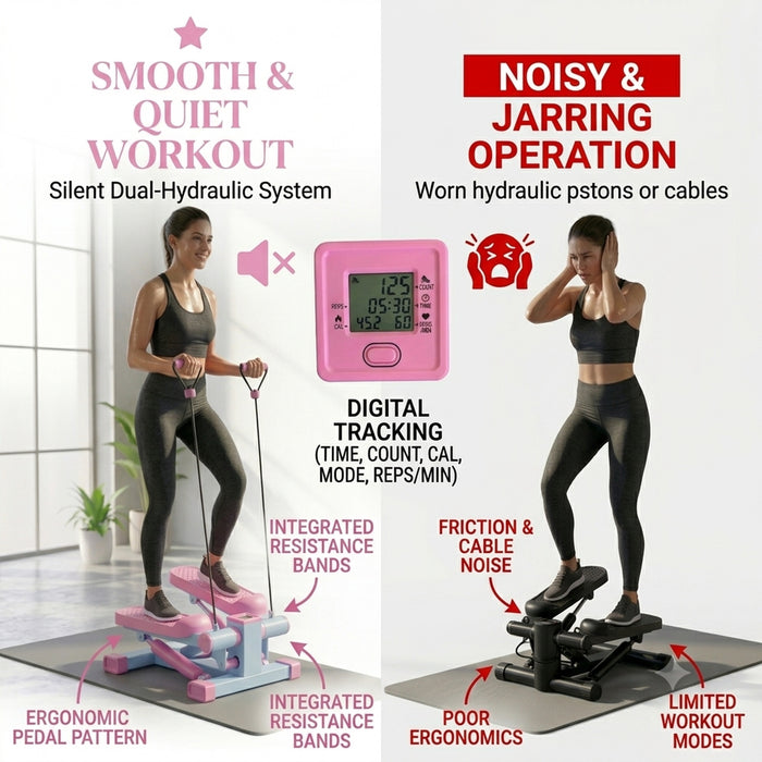 Mini Stepper with Bands, LCD, Pink Home Fitness Machine