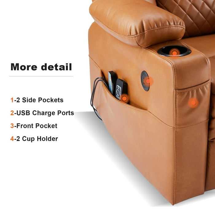 Power Lift Recliner Chair for Adults, Dual Motor Lay Flat Reclining Chair with Heat, Massage, USB Ports, Cup Holders, Side Pockets, Brown, Living Room Relaxation Chair
