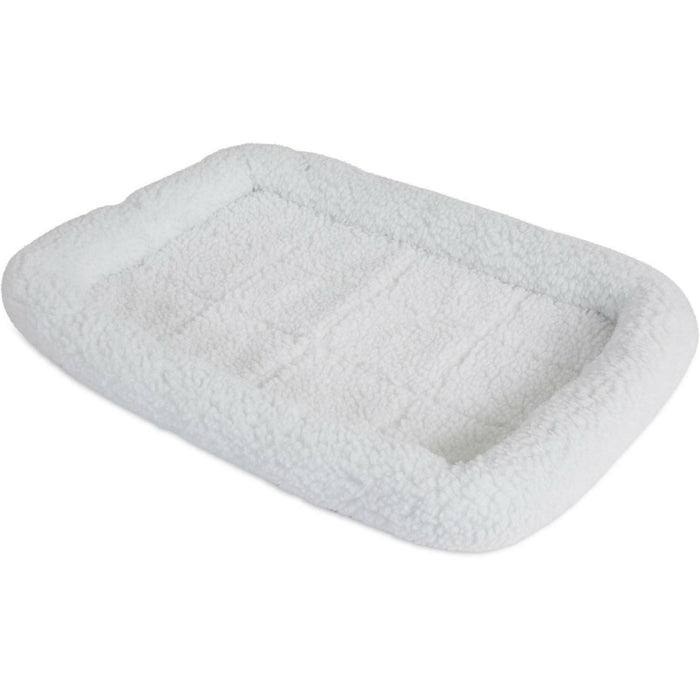 White Fleece Pet Bed for Cats & Small Dogs, Soft Bolster Crate Bed, Washable Plush Sleeping Mat, 21.75 x 15 x 2 in, Cozy Indoor Bed for Puppy, Kitten, Crate & Carrier