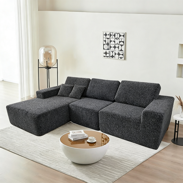 Teddy Compression Sofa Upholstered Velvet Chaise longue sofa For Four Person, High Rebound Density Sponge Sofa for Living Room, Bedroom, Apartment or Office, 284cm
