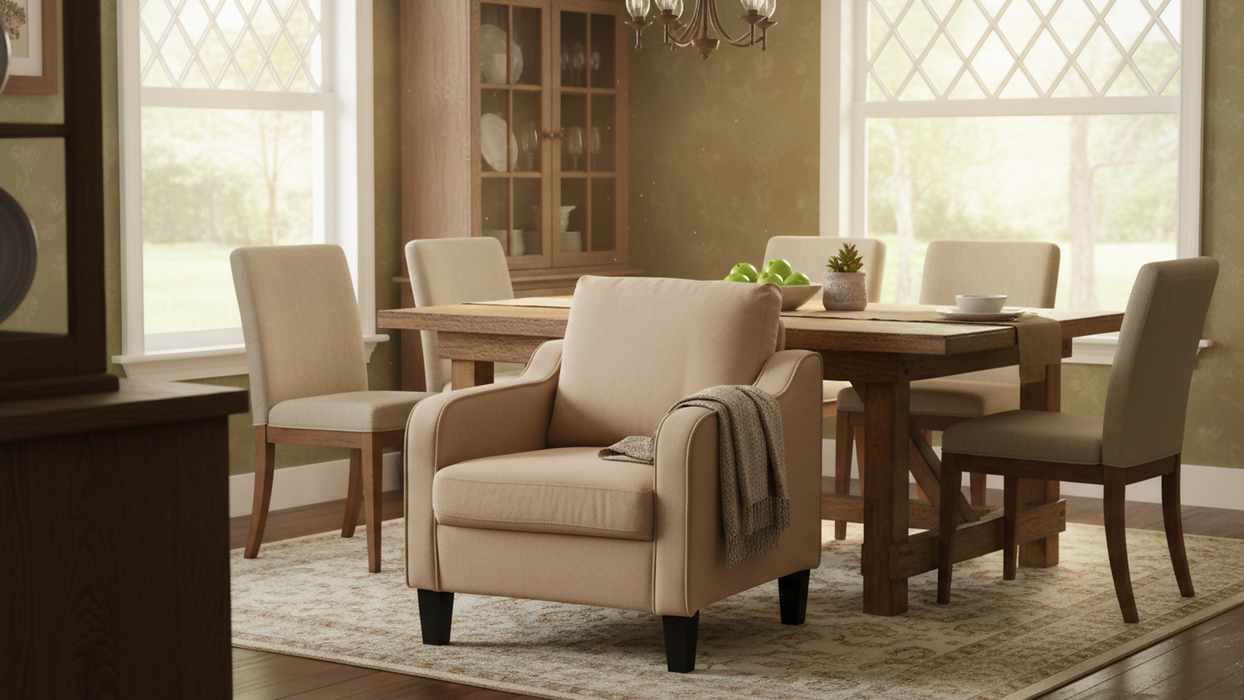 Contemporary Accent Chair for Living Room with Curved Arms - Comfortable Reading Armchair with Solid Wood Legs