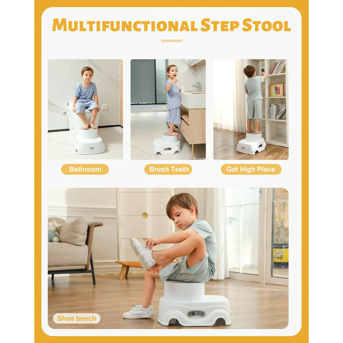 Step Stool Adjustable 2-Height Toddler Step Stool with Non-Slip Rubber Base & Steps |Sturdy One-Piece Design, 150 lb Capacity Bathroom Sink, Toilet, Bedroom