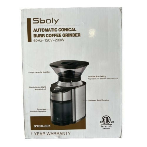 SBOLY Conical Burr Coffee Grinder, Electric Coffee Grinder with 19 Grind Settings, Stainless Steel for Drip, Percolator, French Press, Espresso