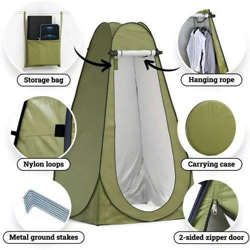 彈出式隱私帳篷 190 x 120 公分單人露營帳篷衛生間更衣室，適合雨天、避難所、健行、海灘