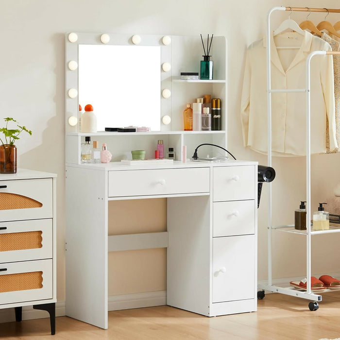 Vanity Desk with LED Mirror & Power Strip (White) ｜ 化妝枱套裝（白色，LED化妝鏡＋電源插座）