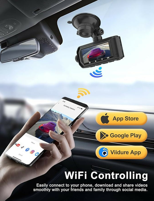 4K Dash Cam Front and Rear Camera, 4K+1080P Dual Dash Cam with WiFi, 3.12 Inch Screen Dash Camera for Cars, Dashboard Camera with Free 64G Card, Super Night Vision, Type-C Port