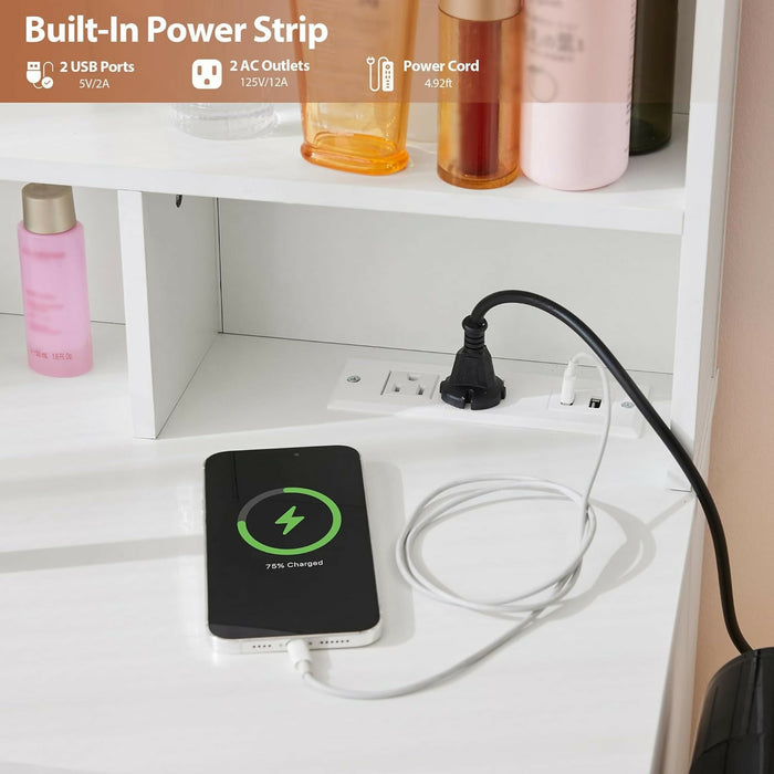 Vanity Desk with LED Mirror & Power Strip (White) ｜ 化妝枱套裝（白色，LED化妝鏡＋電源插座）