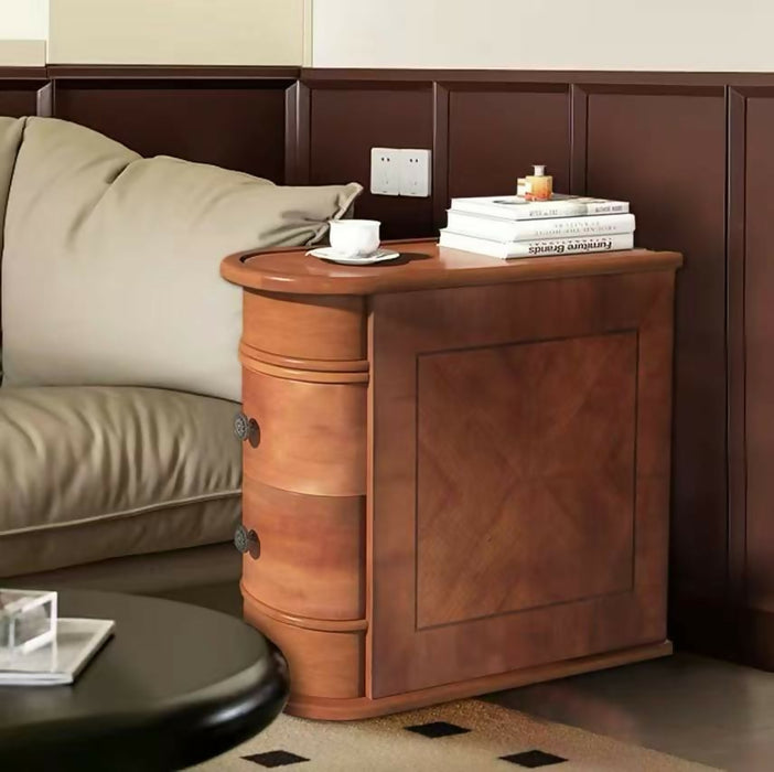 2-Drawer Solid Wood Narrow End Table, No Assembly Required Narrow Sofa Side Table for Living Room, Vintage Slim Nightstand Bedside Table for Bedroom Small Spaces