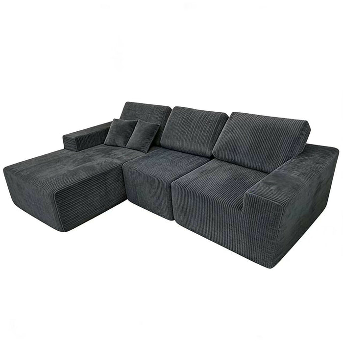 Teddy Compression Sofa Upholstered Velvet Chaise longue sofa For Four Person, High Rebound Density Sponge Sofa for Living Room, Bedroom, Apartment or Office, 284cm