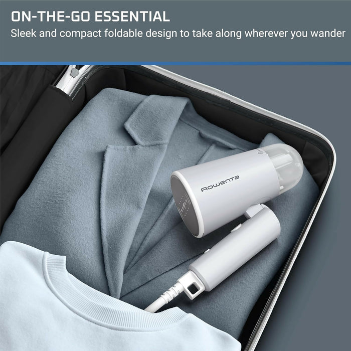 Rowenta Easy Travel 蒸汽衣物蒸汽機 2.3 盎司水箱容量，可折疊手持蒸汽機，輕鬆去皺，1100 瓦，便攜，熨燙，布料，旅行必備品