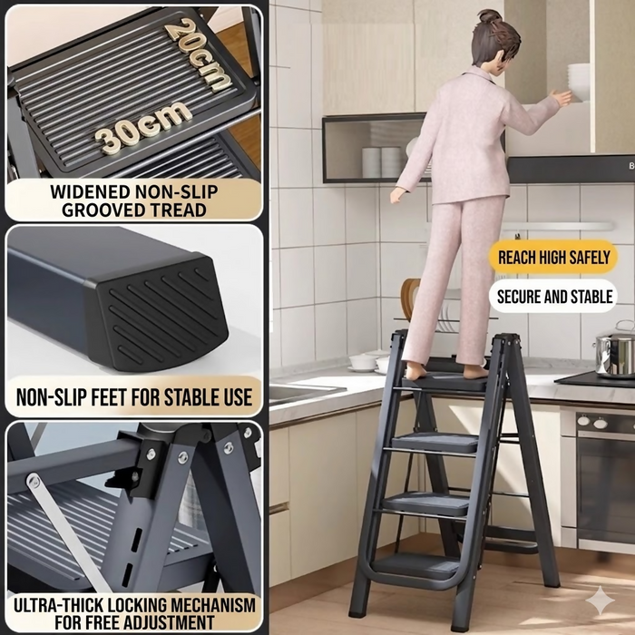 Step Ladder Drying Rack Foldable Height-Adjustable Clothes Drying Stand with Wide Non-Slip Steps 5-Step Laundry Ladder Rack Indoor Space-Saving Clothes Hanger Model LYJ5STEP