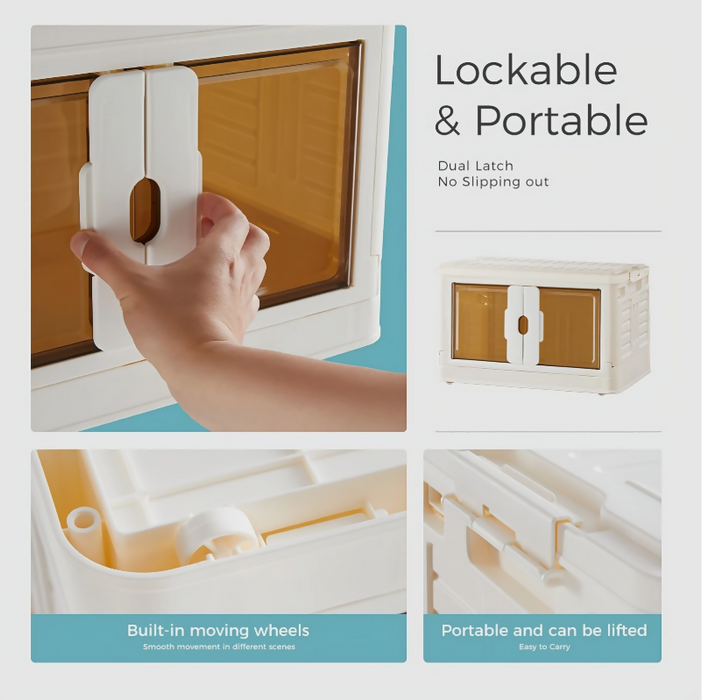 3-Tier Stackable Plastic Storage Bins With Lids Foldable Storage Boxes With Doors & Wheels 80QT/ 76L