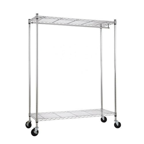 WANNAKEEP 2-Tier Extra Wide Garment Rack, 48" x 18" x 62.75" Rolling Wardrobe Clothing Rack with 2 Shelves, Hanging Bar, Wheels