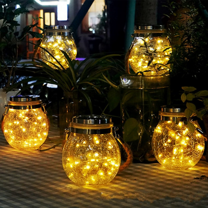 Icon Best 30 LED 太陽能夜燈，裂紋球玻璃罐許願燈戶外花園樹裝飾燈