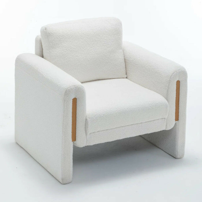 Modern Bouclé Accent Armchair 35.5" Wide Upholstered Lounge Chair with Track Arms, Enclosed Base, Foam Cushion, Wood Frame for Living Room, Bedroom, Office