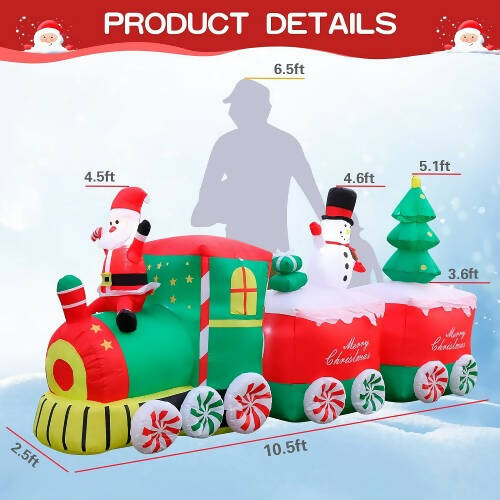 10.5 FT Inflatable Santa Christmas Train, Christmas Patio Decoration with Built in LED Lights for Indoor, Outdoor, Home, Lawn, Christmas Decorations