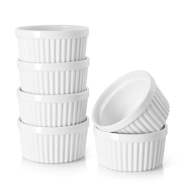 简约陶瓷小烤盅蒸蛋布丁舒芙蕾模具辅食烘焙料理碗 白色Classic Style Souffle Ramekins Ramekins Bowls - white