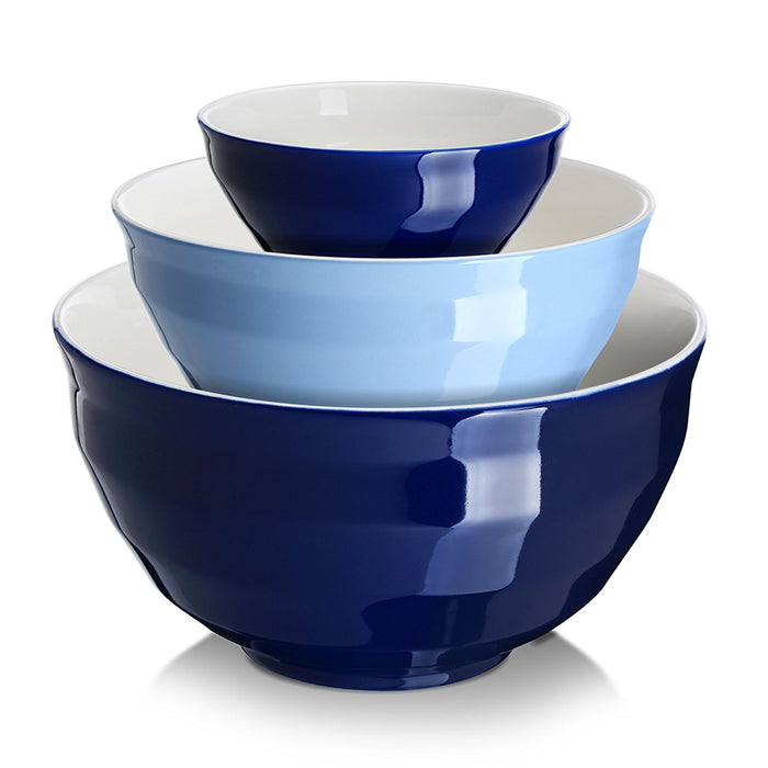 日式餐具套餐陶瓷碗汤面碗饭碗大中小号 单人餐具套装蓝色Ceramic Mixing Bowls Nesting Bowls