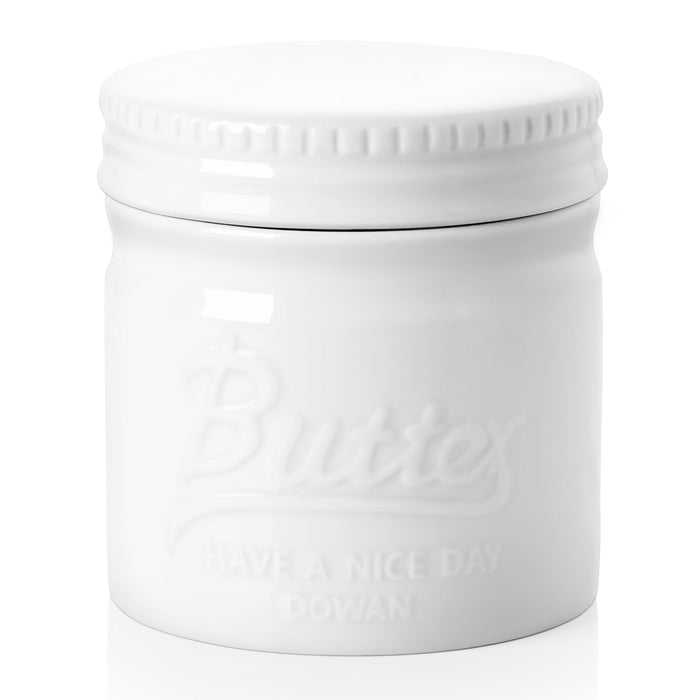 法式陶瓷黄油盅常温保存复古黄油储存罐 白色Embossed Butter Container-White