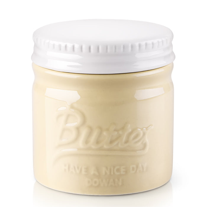 法式陶瓷黄油盅常温保存复古黄油储存罐 米色Embossed Butter Container-Beige