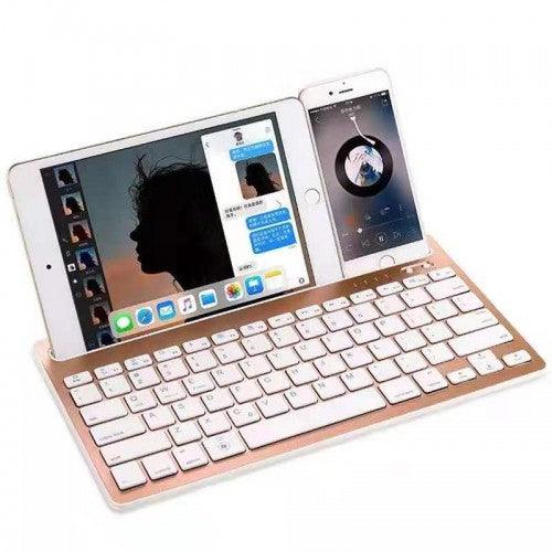 雙通道多設備無線藍牙鍵盤，帶支架，適用於平板電腦，智慧手機，視窗，安卓，iOS - PK908