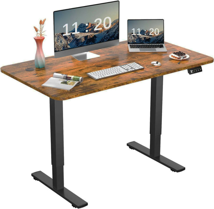 電動站立式辦公桌，120 x 60 公分可調整高度辦公桌，附 2 個記憶預設，LED 高度顯示，鋼腿，超靜音馬達（質樸木材）