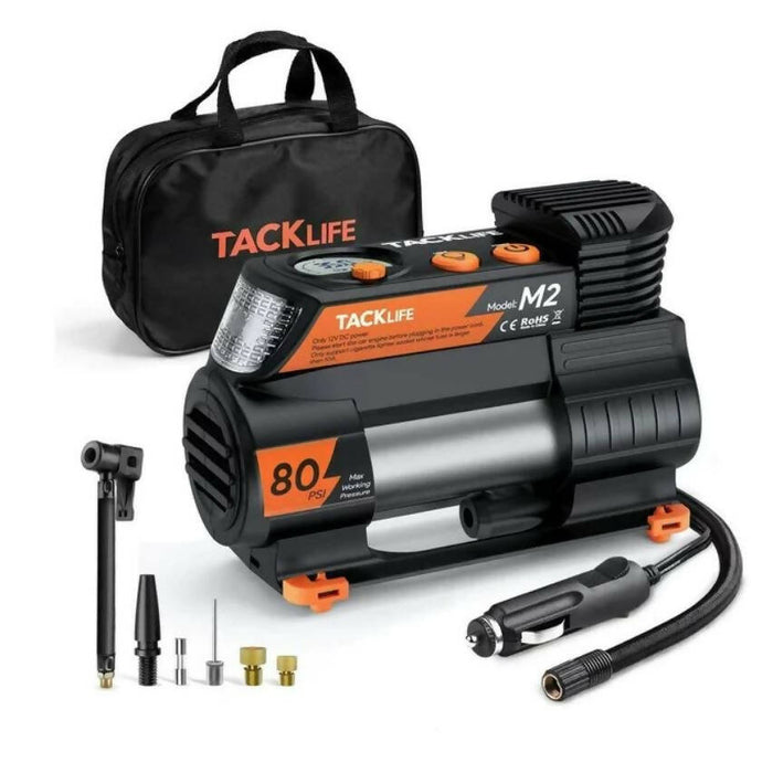 Tacklife M2 12V DC 數位汽車輪胎充氣機，附 LCD 顯示器、LED 燈、手提包