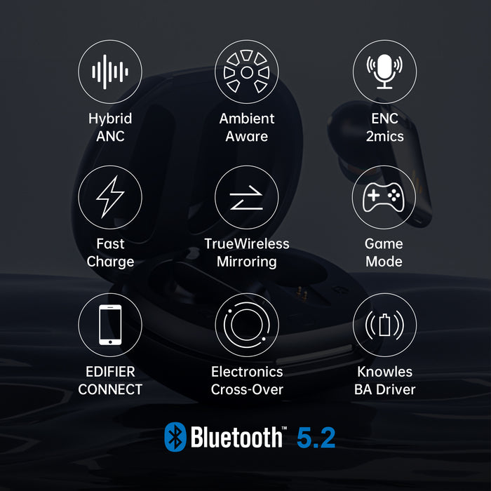 Edifier NeoBuds S True Wireless Noise Cancellation In-Ear Earbuds, Touch Control Bluetooth 5.2 Headphones with Wireless Charging Case, IP54 Wireless Stereo Earphones with ENC Clear Calls for Sport - Black