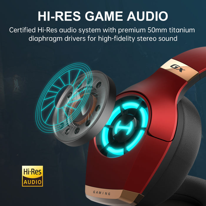 HECATE by Edifier GX 高分辨率遊戲耳機，適用於 PS4/PS5/PC/Switch/Xbox 遊戲手柄 - USB/Type-C/3.5 毫米有線遊戲耳機，帶麥克風 RGB 照明 - ENC 降噪 - 50 毫米驅動器（紅色）