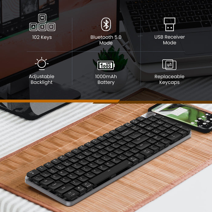 MIIIW K10 Wireless Low-profile Brown Switch Wireless Mechanical Keyboard, 102 Keys