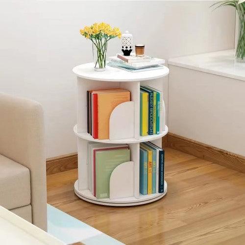 2 Tier 360Â° Rotating Stackable Shelves Bookshelf Organizer (White) - Intexca