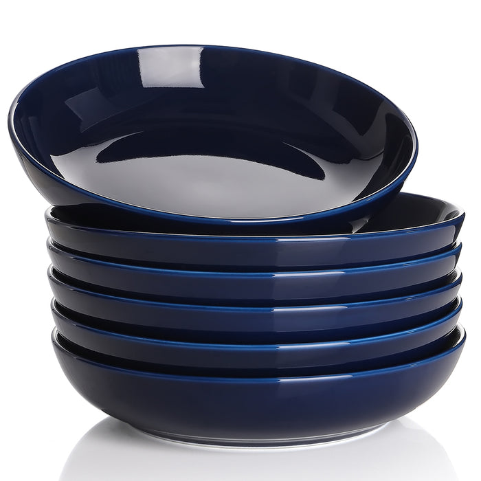 意大利面沙拉碗 深盘骨瓷汤碗套装组合蓝色Large Serving Bowl Set, Porcelain Pasta, Salad, Soup Bowls, Blue