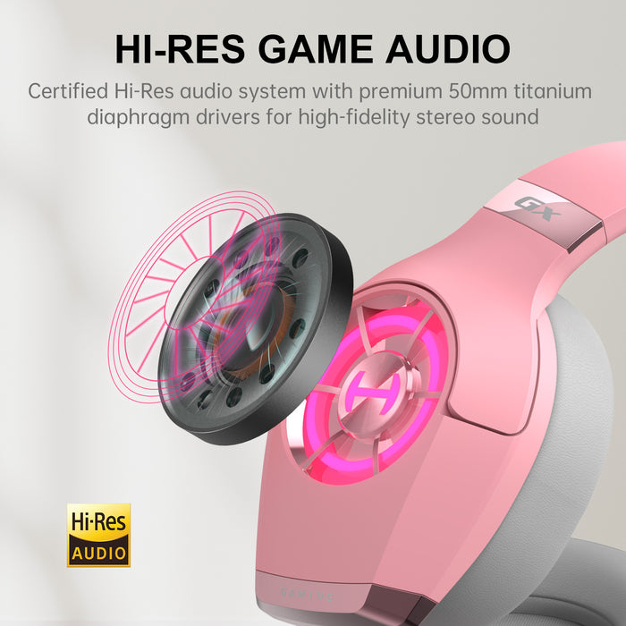 HECATE by Edifier GX Hi-Res Gaming Headset for PS4/ PS5/ PC/Switch/Xbox Gamepad - USB/Type-C/3.5mm Wired Gaming Headphones with Microphone RGB Lighting - ENC Noise Cancelling - 50mm Driver (Pink)