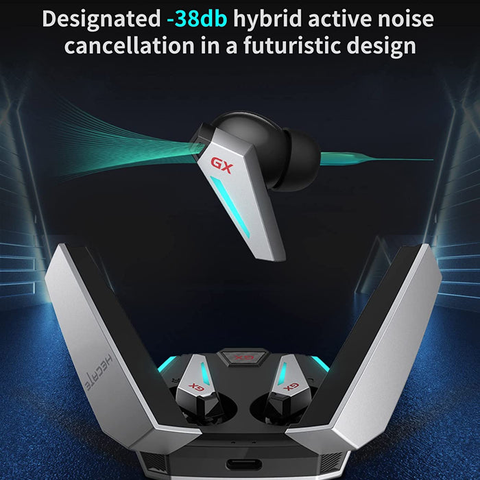 HECATE GX07 True Wireless Bluetooth Gaming Earbuds - Advanced Hybrid Active Noise Cancellation Earbuds with 60ms Low Latency - AAC LHDC ANC Dual Environment Noise Cancellation Microphones