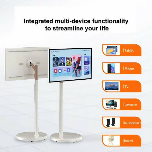 32" Inch Mobile Smart Display, 1080 x 1920 IPS Rotating Smart Screen Monitor with Touch Display, Full Swivel Rotation, Height Adjustable, Android 12 OS, 8GB Ram, 128GB Storage