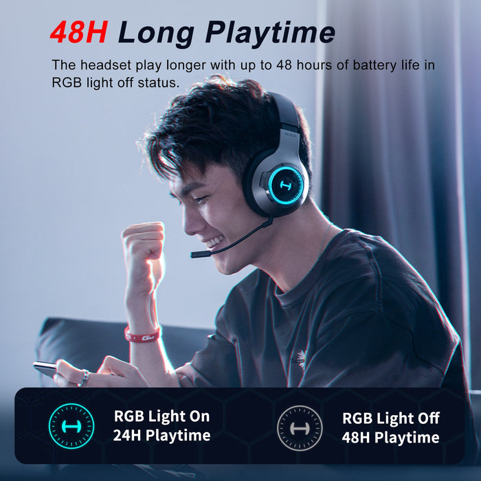 HECATE by Edifier G33BT 無線遊戲耳機，帶麥克風的藍牙遊戲耳機，適用於 PC Nintendo Switch，60 毫秒低延遲無線耳機，帶可拆卸麥克風 48 小時播放時間，灰色