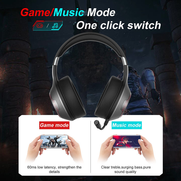 HECATE by Edifier G33BT Wireless Gaming Headset, Bluetooth Gaming Headset with Microphone for PC Nintendo Switch, 60ms Low Latency Wireless Headphones with Detachable Microphone 48H Playtime，Grey