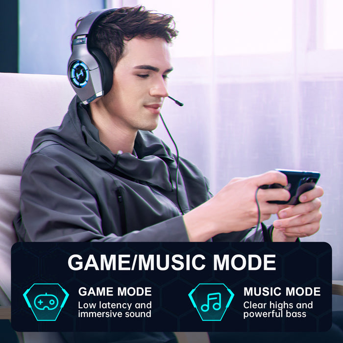 HECATE by Edifier GX 高分辨率遊戲耳機，適用於 PS4/PS5/PC/Switch/Xbox 遊戲手柄 - USB/Type-C/3.5 毫米有線遊戲耳機，帶麥克風 RGB 照明 - ENC 降噪 - 50 毫米驅動器（灰色）